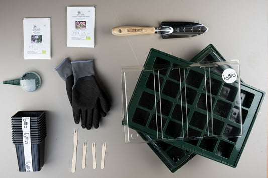 zaaiset starter eenjarig - zaaitray stekpotjes doseerder schepje bloem zaden handschoenen M