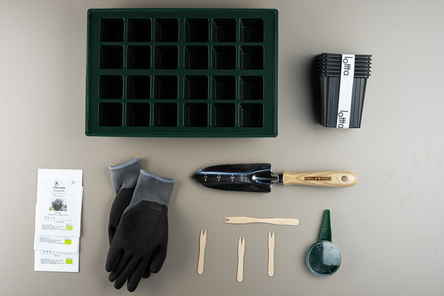 zaaiset starter meerjarig - zaaitray stekpotjes doseerder schepje bloem zaden handschoenen meerjarig S